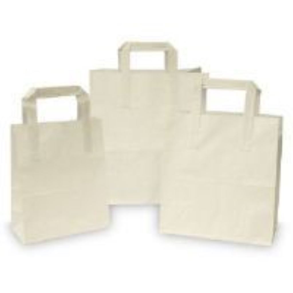 White Paper Tape Handle Carrier Bags